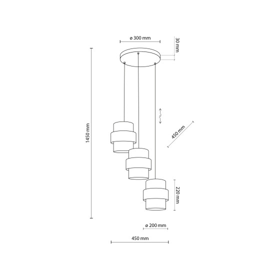 TK Lighting Calisto fekete függesztett lámpa (TK-5981) E27 3 izzós IP20