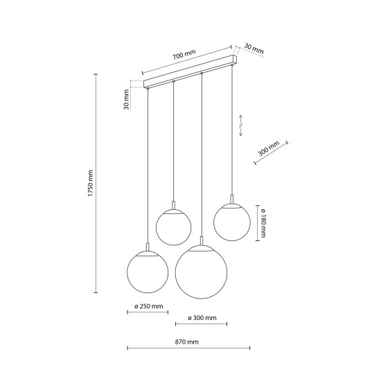 TK Lighting Esme fehér-fekete függesztett lámpa (TK-4790) E27 4 izzós IP20