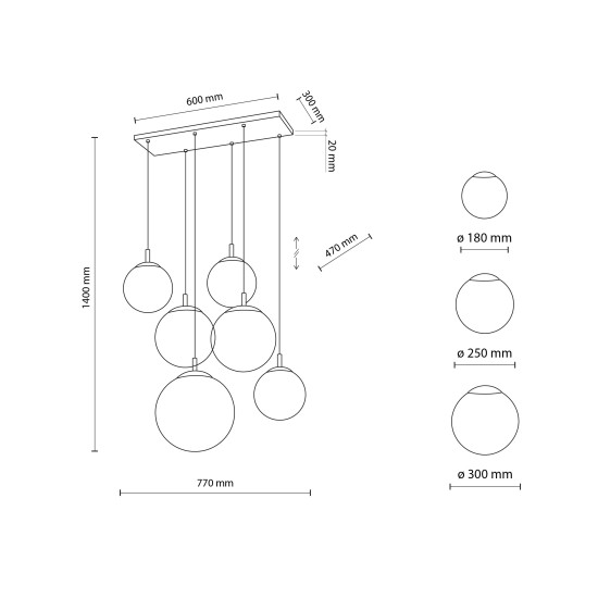 TK Lighting Esme fehér-fekete függesztett lámpa (TK-4793) E27 6 izzós IP20
