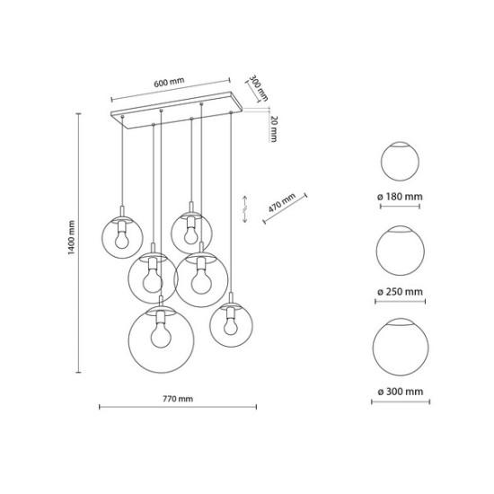 TK Lighting Esme átlátszó-szürke-barna függesztett lámpa (TK-4819) E27 6 izzós IP20