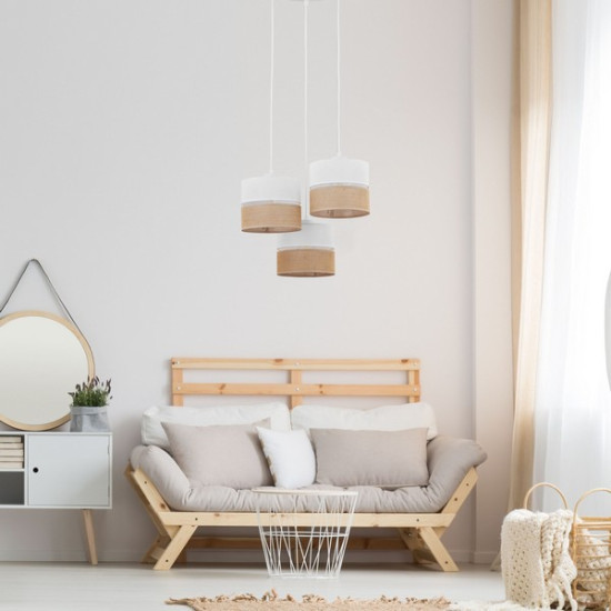 TK Lighting Linobianco fehér-barna függesztett lámpa (TK-6575) E27 3 izzós IP20