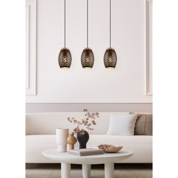 Trio Bidar fekete-natúr függesztett lámpa (TRI-R31573080) E27 3 izzós IP20