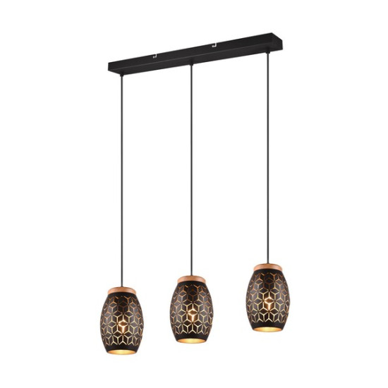 Trio Bidar fekete-natúr függesztett lámpa (TRI-R31573080) E27 3 izzós IP20