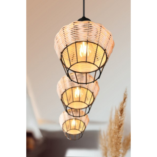 Trio Borka fekete-natúr függesztett lámpa (TRI-R31263336) E27 3 izzós IP20