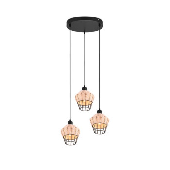 Trio Borka fekete-natúr függesztett lámpa (TRI-R31263336) E27 3 izzós IP20