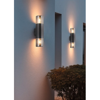 Trio Hoosic fekete-füstszínű kültéri falikar (TRI-224060232) E27 2 izzós IP44