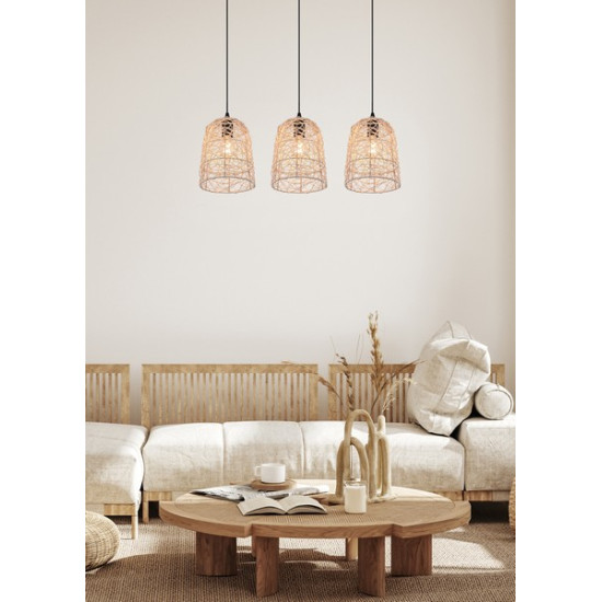 Trio Lovis fekete-natúr függesztett lámpa (TRI-R31143036) E27 3 izzós IP20