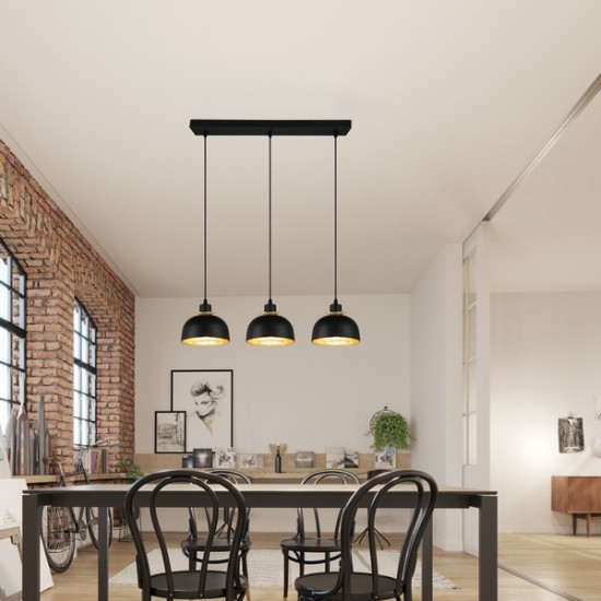 Trio Punch fekete-arany függesztett lámpa (TRI-R30813032) E27 3 izzós IP20