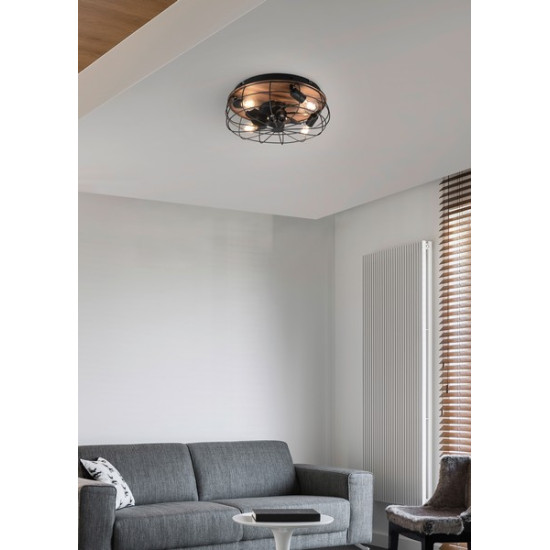 Trio Trondheim fekete-natúr mennyezeti ventilátoros lámpa (TRI-R61105032) E27 4 izzós IP20