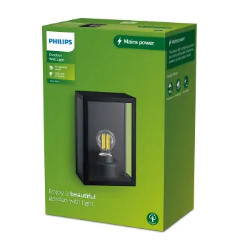 Philips Alzor fekete kültéri fali lámpa (PHI-8720169266414) E27 1 izzós IP44