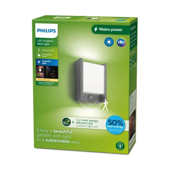 Philips Arbour antracit mozgásérzékelős LED kültéri fali lámpa (PHI-8720169263833) LED 1 izzós IP44