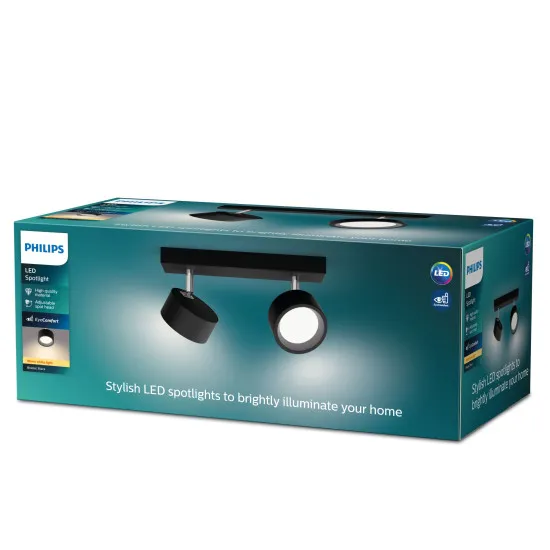 Philips Bracia fekete LED mennyezeti spotlámpa (PHI-8720169174849) LED 2 izzós IP20