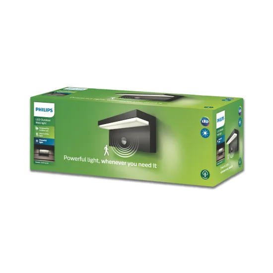 Philips Bustan antracit mozgásérzékelős LED kültéri fali lámpa (PHI-8718696158883) LED 1 izzós IP44