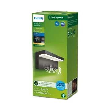 Philips Bustan antracit mozgásérzékelős LED kültéri fali lámpa (PHI-8720169257399) LED 1 izzós IP44