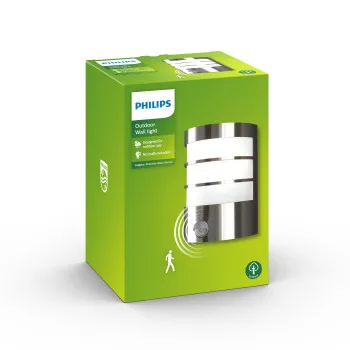Philips Calgary acélszínű mozgásérzékelős kültéri fali lámpa (PHI-8718696176764) E27 1 izzós IP44