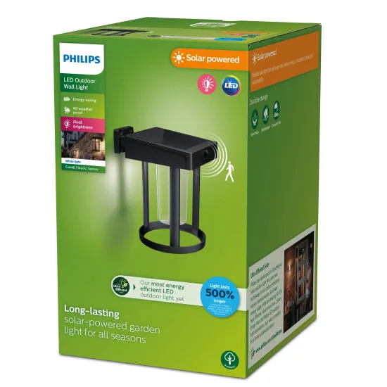 Philips Camill fekete-átlátszó napelemes LED kültéri falikar (PHI-8720169263932) LED 1 izzós IP44
