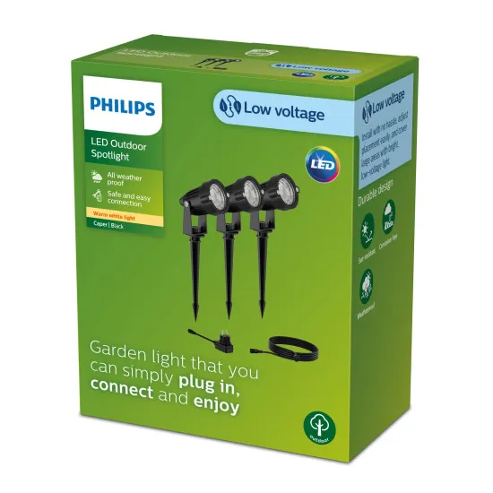 Philips Caper 3-pack fekete LED kültéri leszúrható lámpa szett (PHI-8720169269392) LED 3 izzós IP44