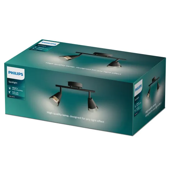 Philips Cleft fekete mennyezeti spotlámpa (PHI-8720169299993) GU10 2 izzós IP20