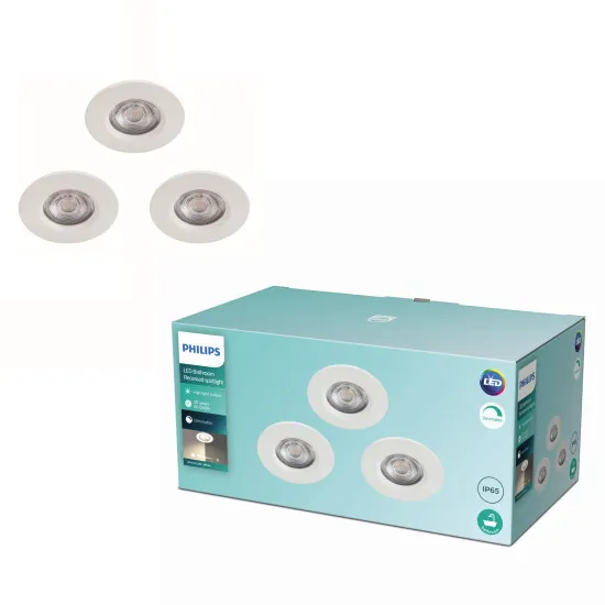 Philips Dive 3-pack fehér fürdőszobai LED mennyezetbe építhető lámpa szett (PHI-8718699755928) LED 3 izzós IP20/65