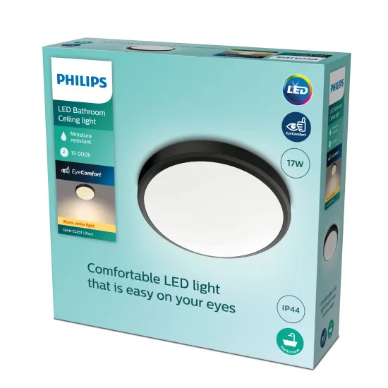 Philips Doris fekete fürdőszobai LED mennyezeti lámpa (PHI-8719514326606) LED 1 izzós IP44
