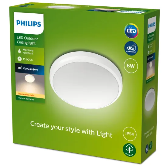 Philips Doris fehér LED kültéri mennyezeti lámpa (PHI-8719514417915) LED 1 izzós IP54