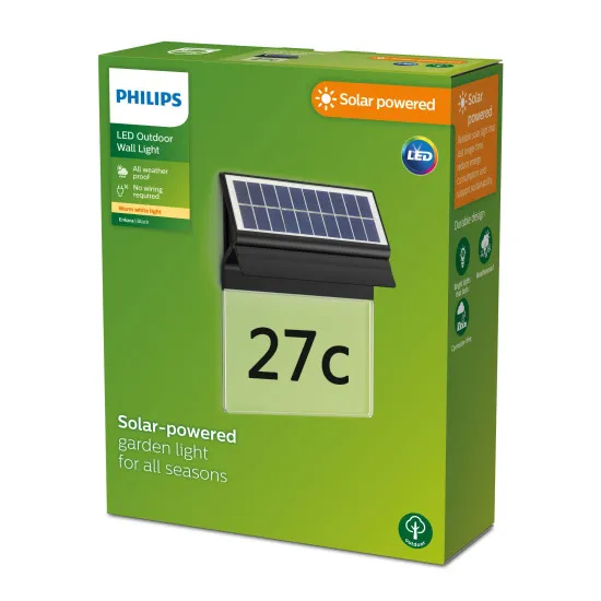 Philips Enkara fekete napelemes LED kültéri házszámtábla (PHI-8720169265462) LED 1 izzós IP44