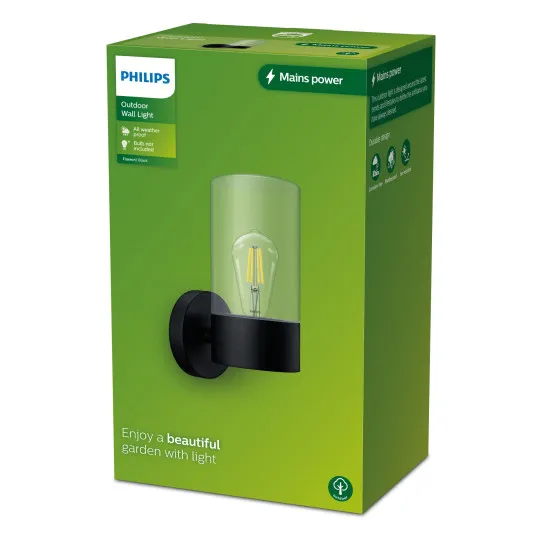 Philips Flareon fekete kültéri fali lámpa (PHI-8720169266537) E27 1 izzós IP44