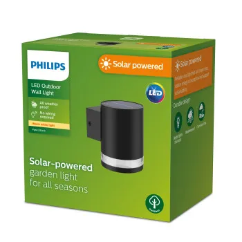 Philips Fyce fekete napelemes LED kültéri fali lámpa (PHI-8720169265547) LED 1 izzós IP44
