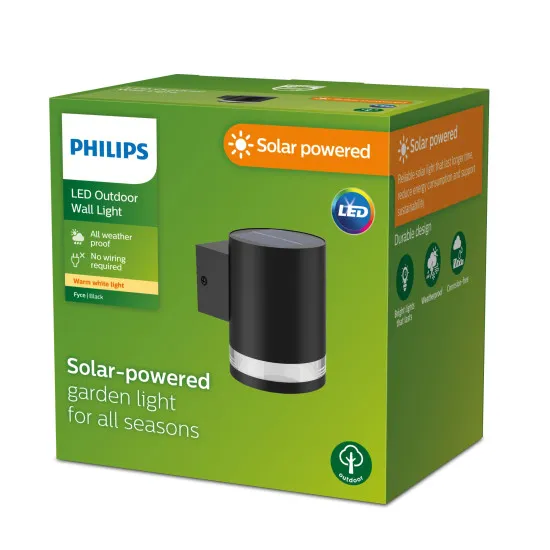 Philips Fyce fekete napelemes LED kültéri fali lámpa (PHI-8720169265547) LED 1 izzós IP44