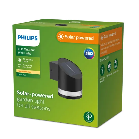 Philips Fyve fekete napelemes LED kültéri fali lámpa (PHI-8720169265585) LED 1 izzós IP44