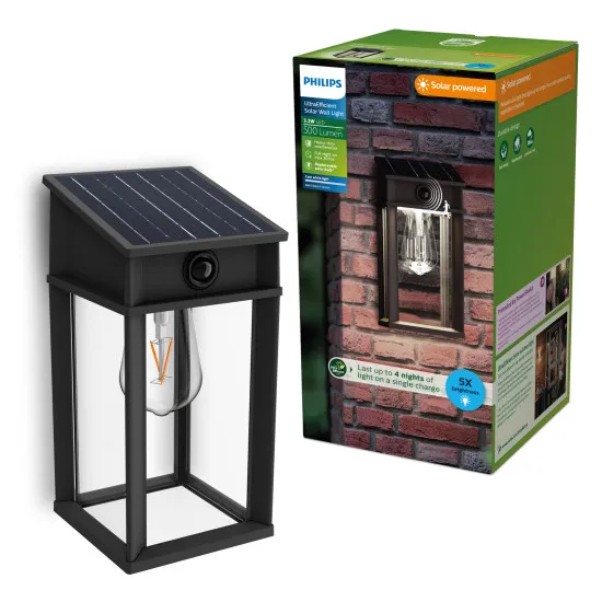 Philips Geri fekete napelemes LED kültéri fali lámpa (PHI-8720169361843) LED 1 izzós IP44