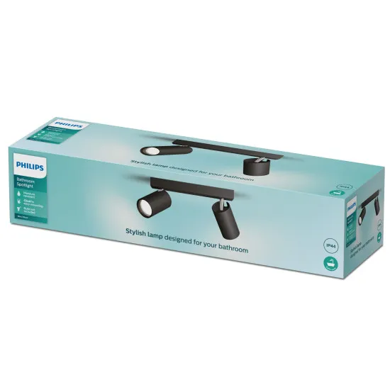 Philips Kosipo Spot fekete fürdőszobai mennyezeti spotlámpa (PHI-8720169298996) GU10 2 izzós IP44