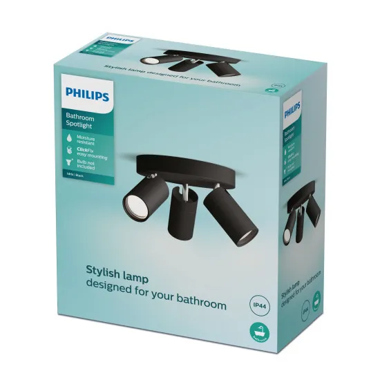 Philips Kosipo Spot fekete fürdőszobai mennyezeti spotlámpa (PHI-8720169299054) GU10 3 izzós IP44