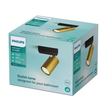 Philips Kosipo Spot fekete-sárgaréz fürdőszobai mennyezeti spotlámpa (PHI-8720169299177) GU10 1 izzós IP44