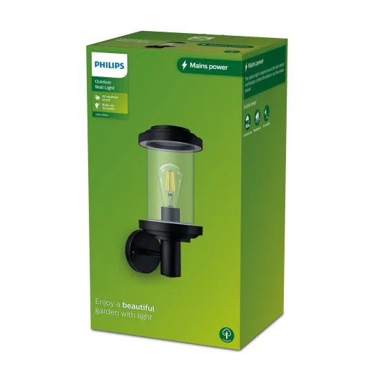 Philips Listra fekete kültéri falikar (PHI-8720169266513) E27 1 izzós IP44