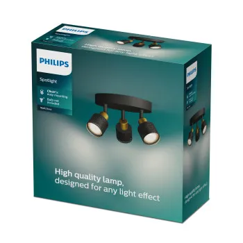 Philips Niall Spot fekete mennyezeti spotlámpa (PHI-8720169300156) GU10 3 izzós IP20