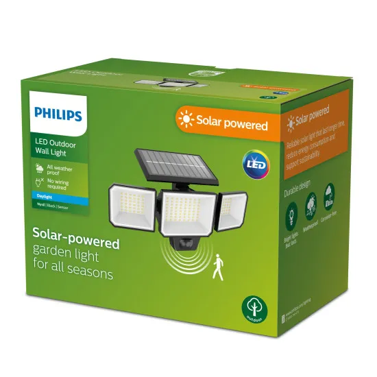 Philips Nysil fekete napelemes LED kültéri fali reflektor (PHI-8720169269156) LED 1 izzós IP65