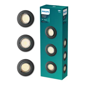 Philips Peridot 3-pack fekete mennyezetbe építhető lámpa szett (PHI-8720169376083) GU10 3 izzós IP20