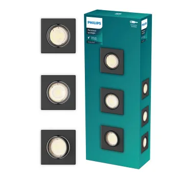 Philips Peridot 3-pack fekete mennyezetbe építhető lámpa szett (PHI-8721103037039) GU10 3 izzós IP20