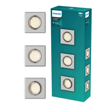 Philips Peridot 3-pack nikkel mennyezetbe építhető lámpa szett (PHI-8721103037053) GU10 3 izzós IP20