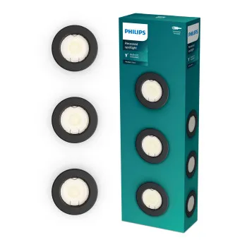 Philips Peridot 3-pack fekete mennyezetbe építhető lámpa szett (PHI-8721103037091) GU10 3 izzós IP20