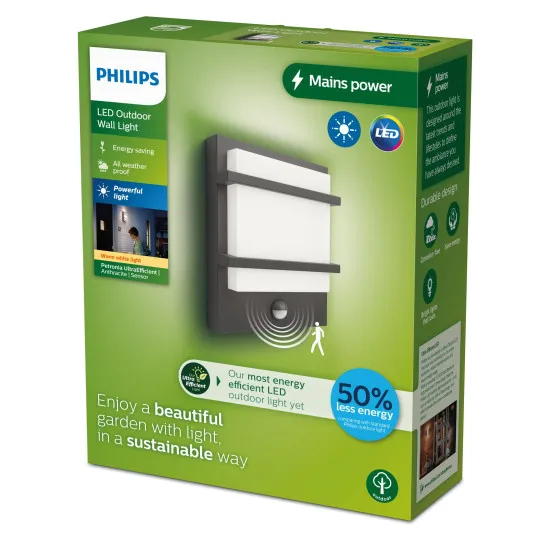 Philips Petronia antracit mozgásérzékelős LED kültéri fali lámpa (PHI-8720169263734) LED 1 izzós IP44