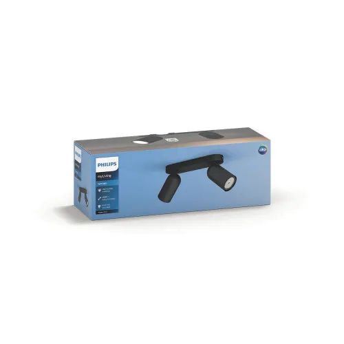 Philips Pongee fekete mennyezeti spotlámpa (PHI-8718696164815) GU10 2 izzós IP20