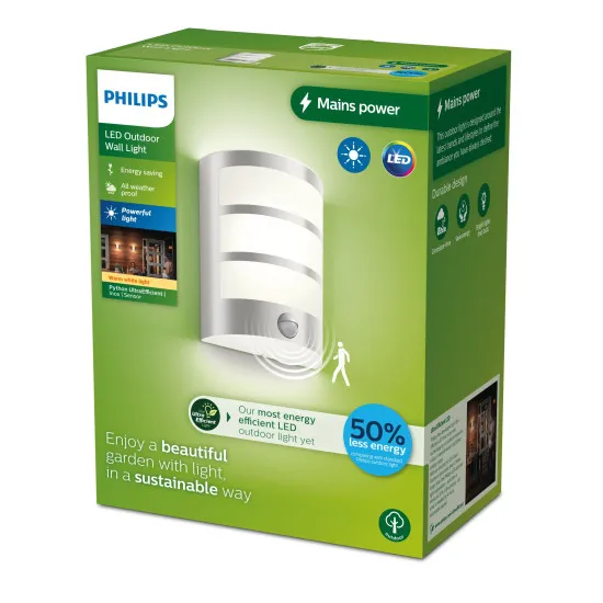 Philips Python inox mozgásérzékelős LED kültéri fali lámpa (PHI-8720169263772) LED 1 izzós IP44