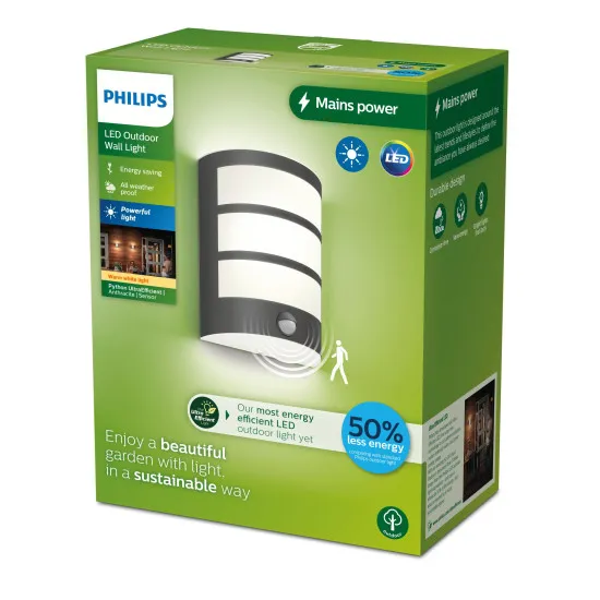 Philips Python antracit mozgásérzékelős LED kültéri fali lámpa (PHI-8720169269194) LED 1 izzós IP44