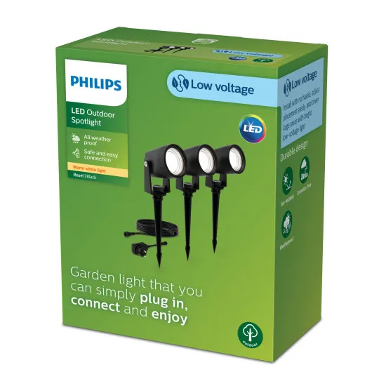 Philips Reuel 3-pack fekete LED kültéri leszúrható lámpa szett (PHI-8720169386976) LED 3 izzós IP44