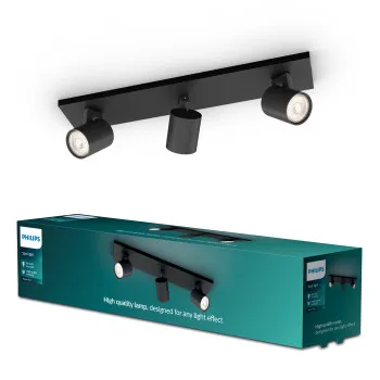 Philips Runner fekete mennyezeti spotlámpa (PHI-8719514435339) GU10 3 izzós IP20