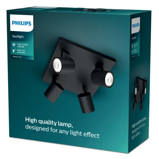 Philips Runner fekete mennyezeti spotlámpa (PHI-8719514435353) GU10 4 izzós IP20