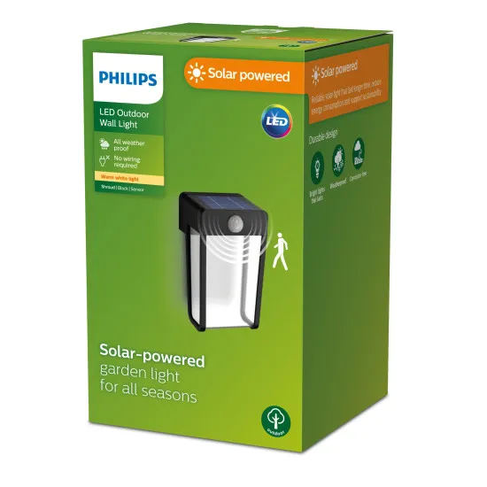 Philips Shroud fekete napelemes LED kültéri fali lámpa (PHI-8720169265509) LED 1 izzós IP44