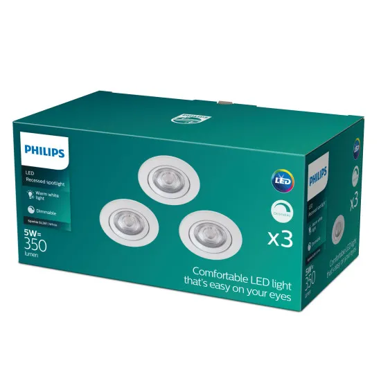 Philips Sparkle 3-pack fehér LED mennyezetbe építhető lámpa szett (PHI-8718699755867) LED 3 izzós IP20